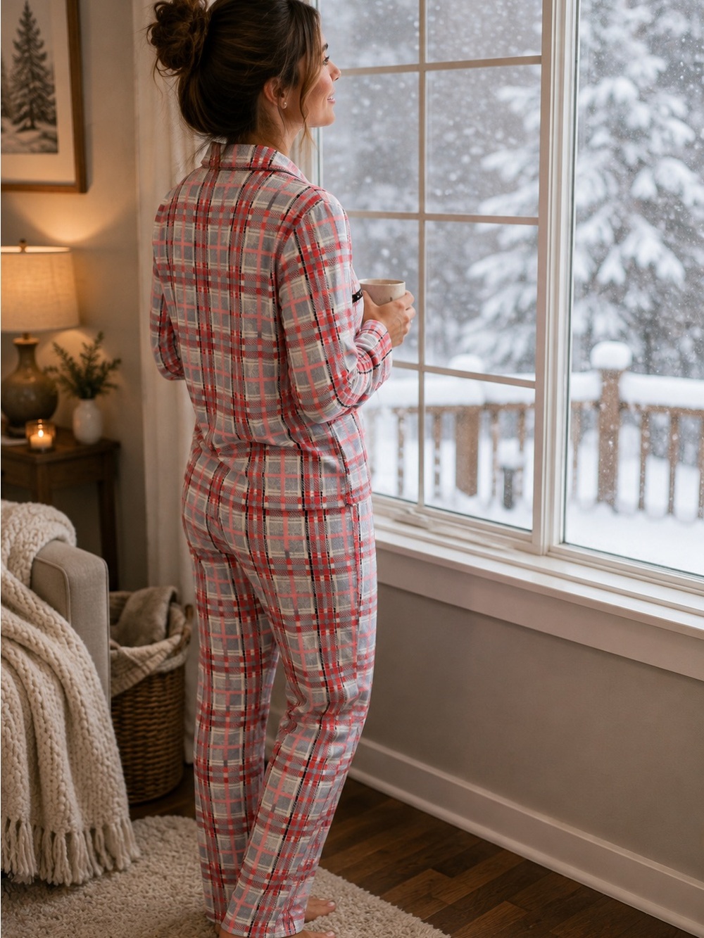 ELLEN TRACY soft fleece plaid PJ pajama set, S. - Picture 2 of 9